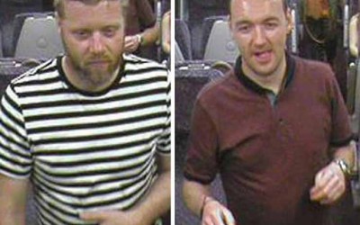 CCTV images of two men that british police  wish to trace